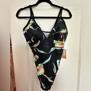NWT Kona Sol from Target. Black floral one piece swimsuit